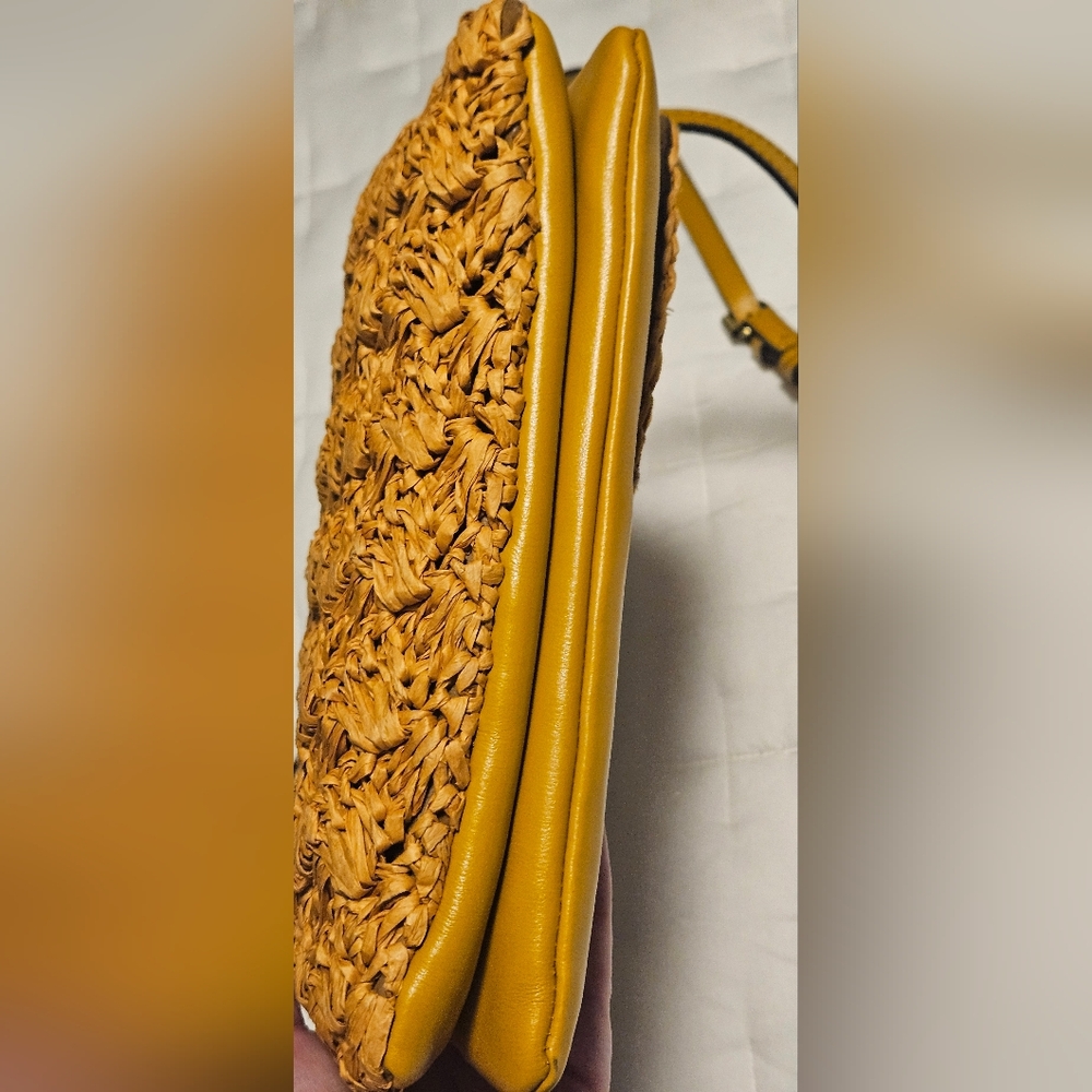 New‎ Patricia Nash Penley Small Leather Crossbody W/ Straw Weave: Mango Color - Picture 12 of 16